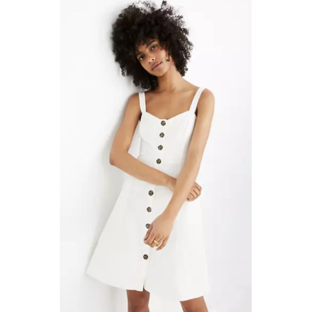 Madewell Linen/Cotton White Button-Front Tank Dress (0)